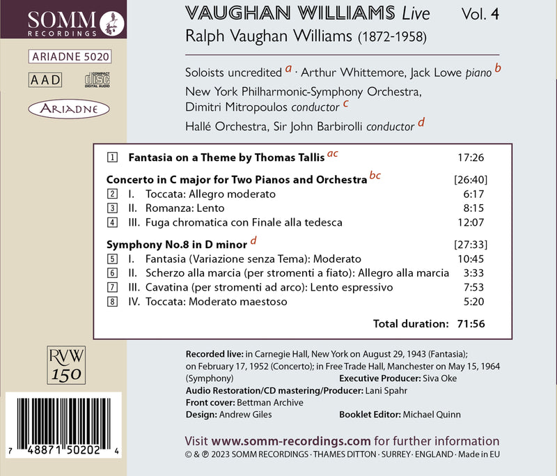 Vaughan Williams Live, Vol. 4 / Mitropoulos, Barbirolli, NY Philharmonic, Halle Orchestra