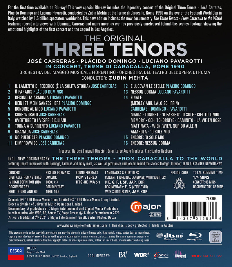 The Original Three Tenors - In Concert, Rome 1990 / Carreras, Domingo, Pavarotti, Mehta [Blu-ray]