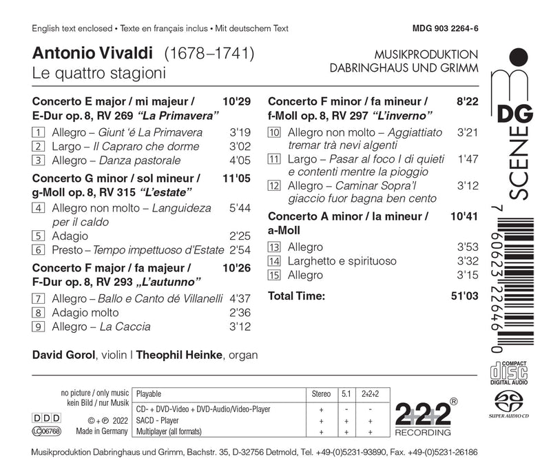 Vivaldi: The Four Seasons & More on Organ & Violin / Gorol, Heinke