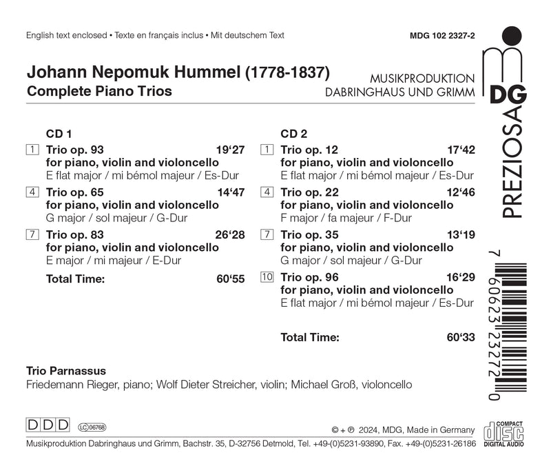 Hummel: Complete Piano Trios / Trio Parnassus