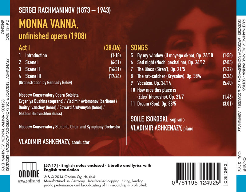 Rachmaninoff: Monna Vanna, Act I Songs / Isokoski, Ashkenazy