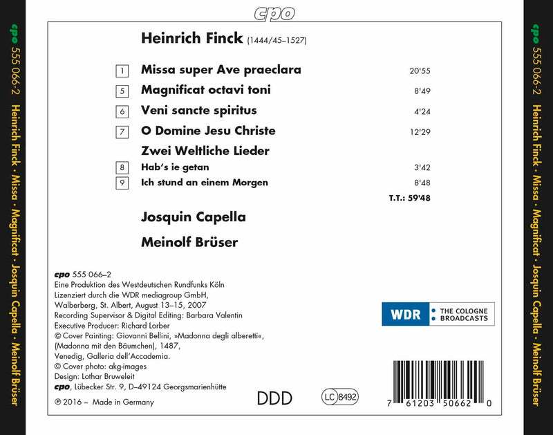 Finck: Missa super Ave praeclara & Sacred Works / Bruser, Josquin Cappella