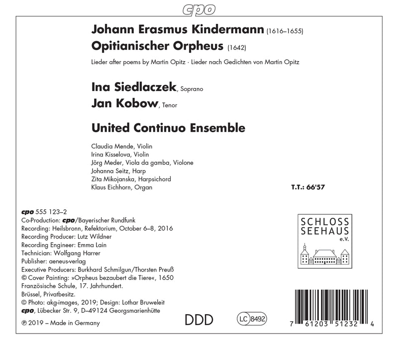 Kindermann: Opitianischer Orpheus / Siedlaczek, Kobow, United Continuo Ensemble
