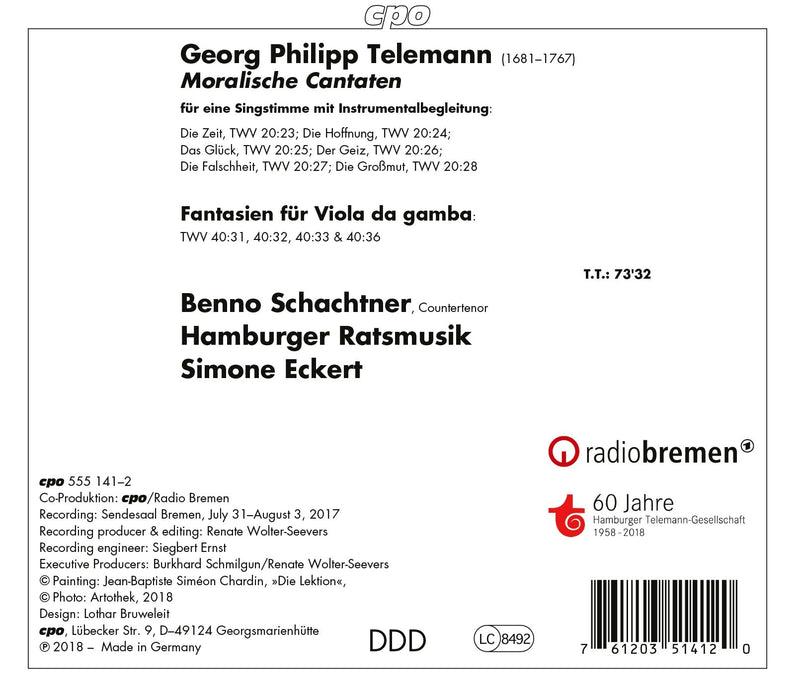 Telemann: Moralische Cantaten / Eckert, Schachtner, Hamburger Ratsmusik