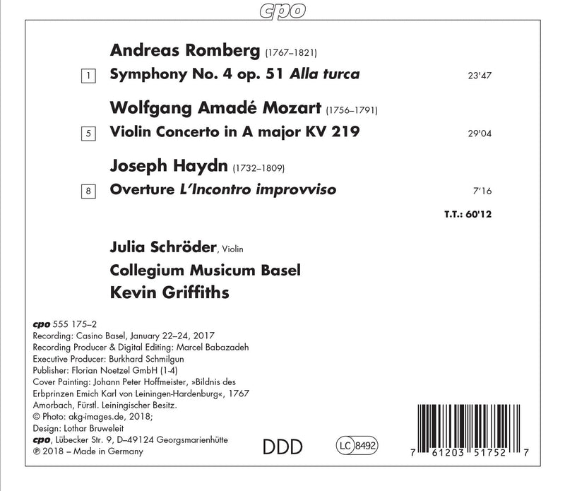 Alla turca: Orchestral Works by Romberg, Mozart & Haydn / Griffiths, Collegium Musicum Basel