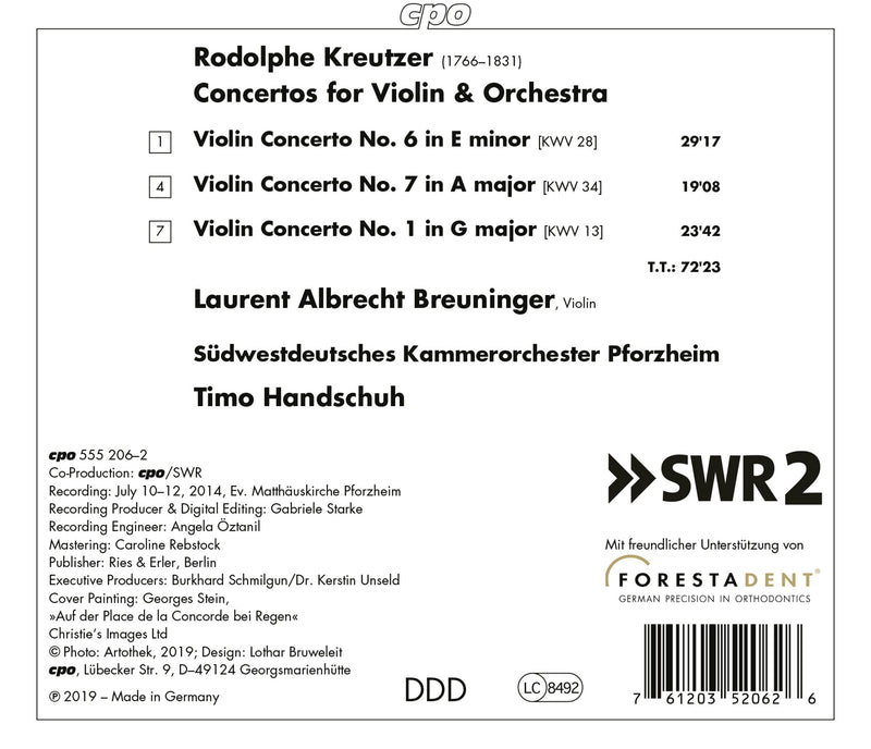 Kreutzer: Violin Concertos Nos. 1, 6 & 7 / Breuninger, Handschuh, Sudwestdeutsches Kammerorchester Pforzheim