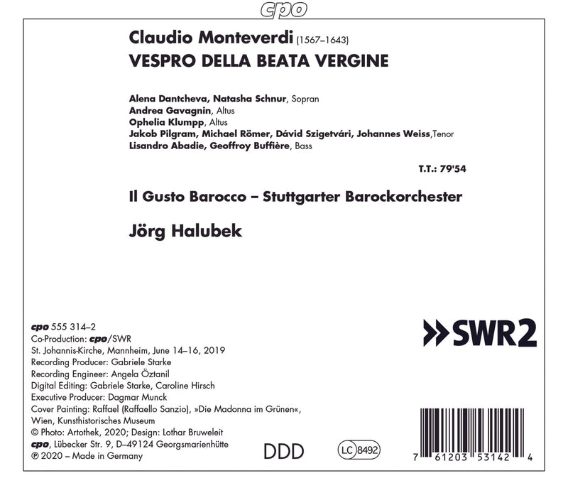 Monteverdi: Vespro Della Beata Vergine / Halubek, Il Gusto Barocco-Stuttgarter Barockorchester