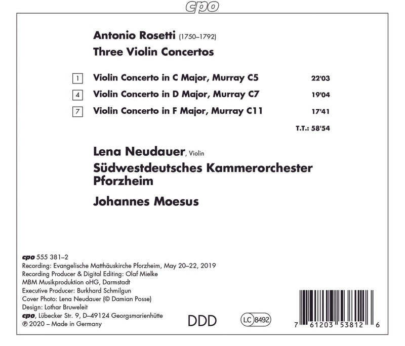Rossetti: Violin Concertos / Neudauer, Moesus, Südwestdeutsches Kammerorchester Pforzheim