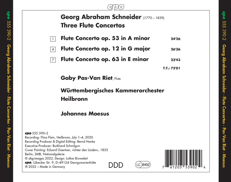 Schneider: Three Flute Concertos / Riet, Moesus, Württembergisches Kammerorchester Heilbronn