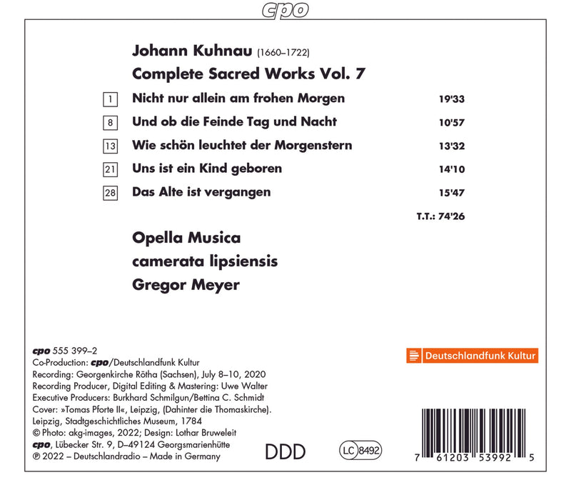 Kuhnau: Complete Sacred Works, Vol. 7 / Meyer, Opella Musica