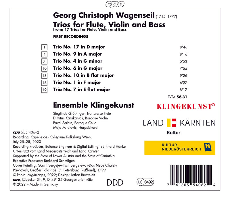 Wagenseil: Trio Sonatas / Ensemble Klingekunst