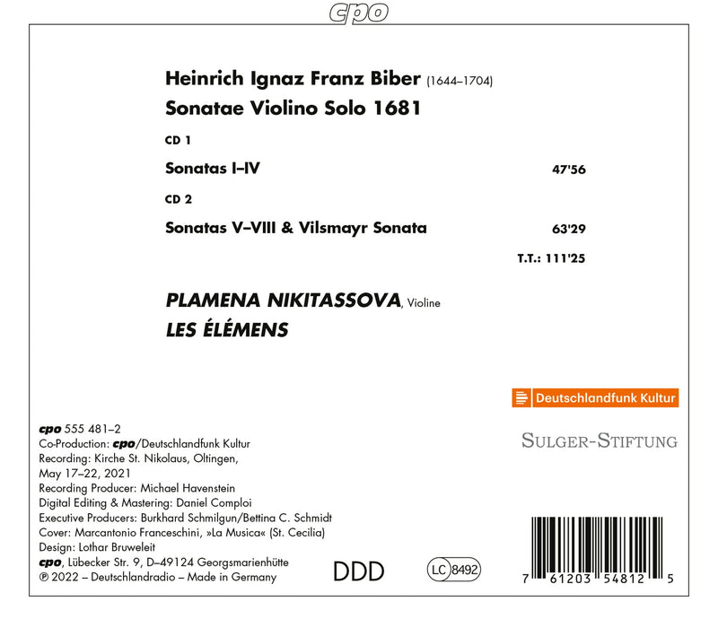 Biber: Sonatae Violino Solo 1681 / Nikitassova, Les Élémens