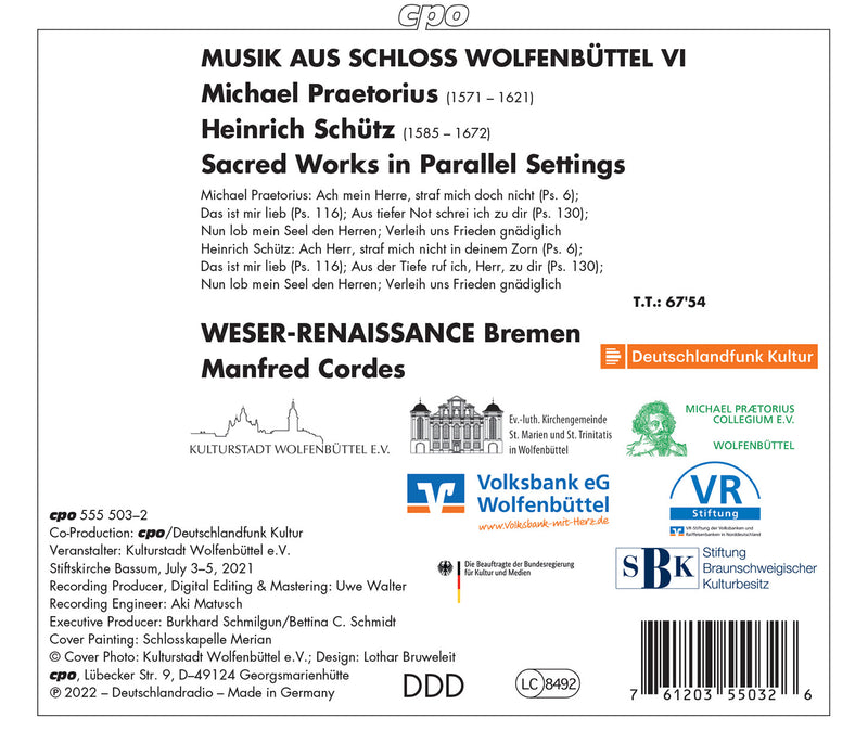 Praetorius & Schutz: Sacred Works in Parallel Settings / Cordes, Weser-Renaissance