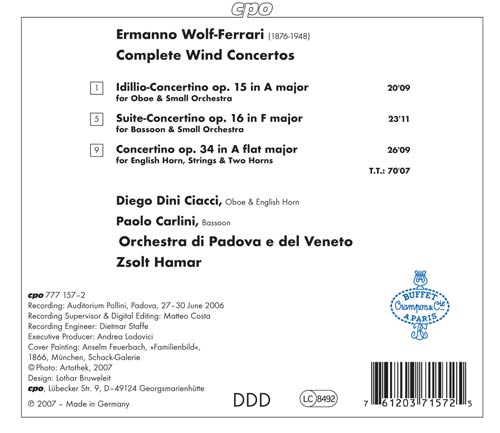 Wolf-ferrari: Complete Wind Concertos / Ciacci, Hamar
