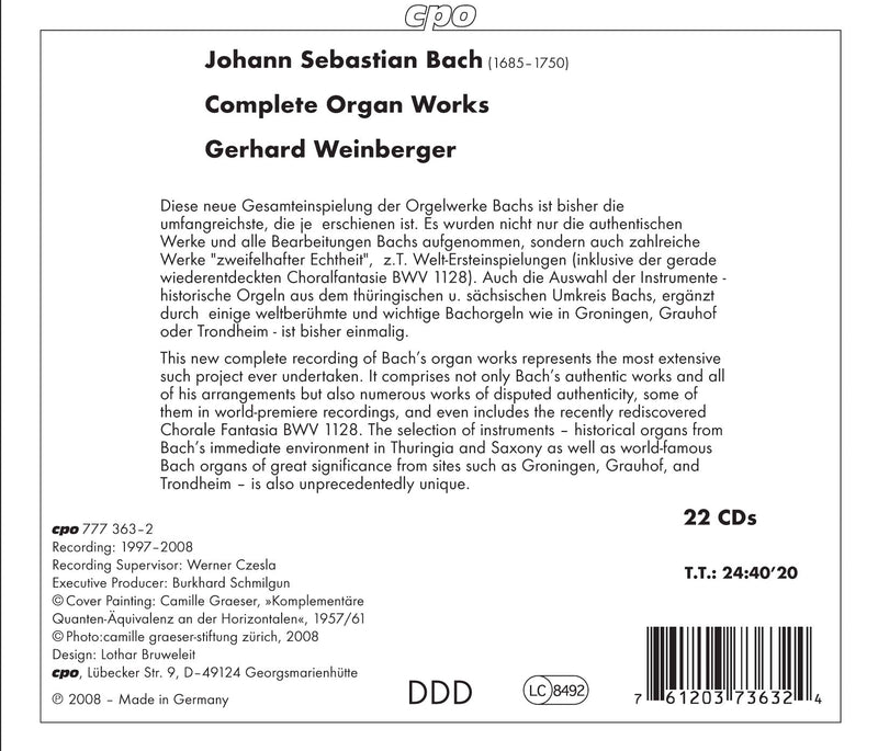 Bach: Complete Organ Works / Weinberger