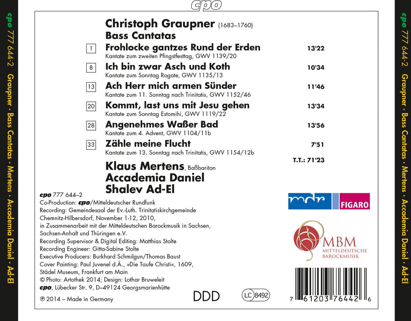 Christoph Graupner: Frohlocke Gantzes Rund Der Erden - Bass Cantatas