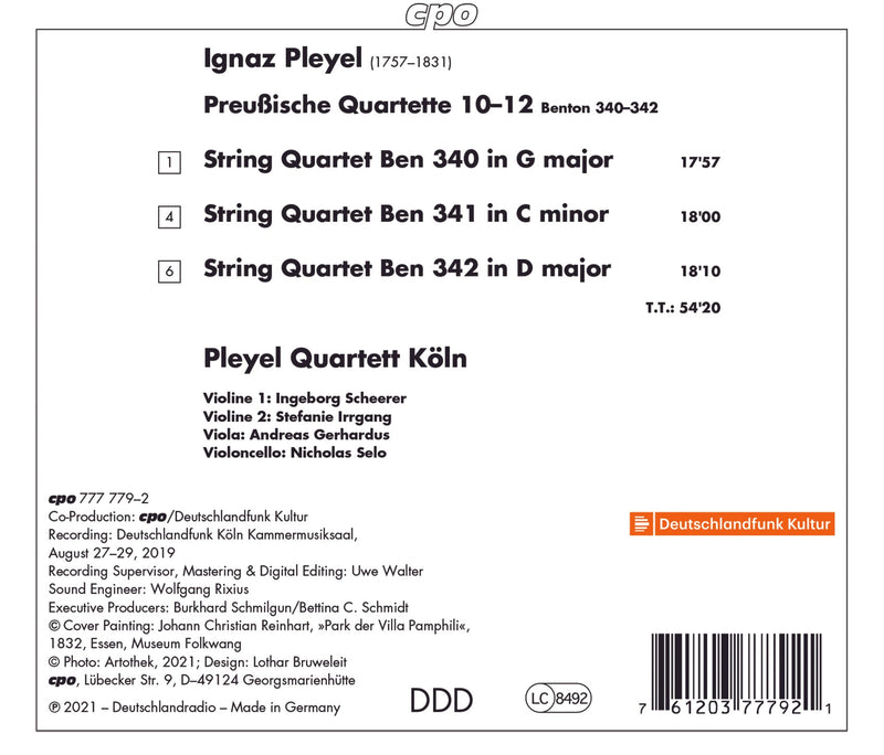 Pleyel: Preußische Quartette 10-12 / Pleyel Quartett Köln