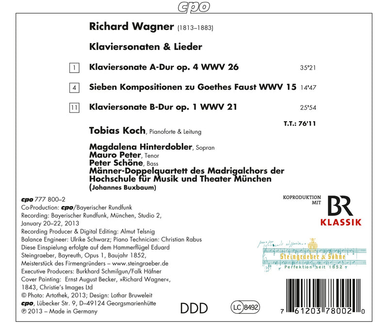 Wagner: Piano Sonatas, Lieder / Koch, Hinterdobler,  Mauro