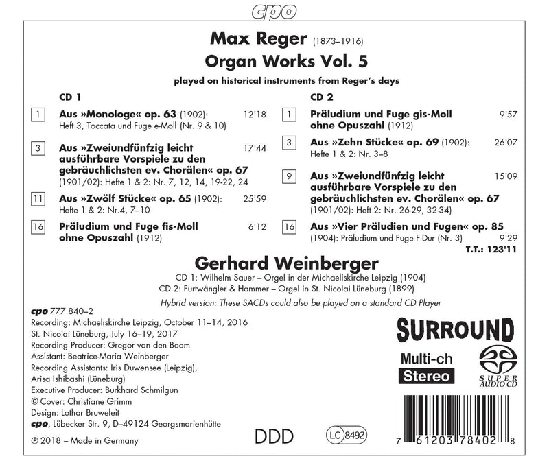 Reger: Organ Works, Vol. 5 / Gerhard Weinberger