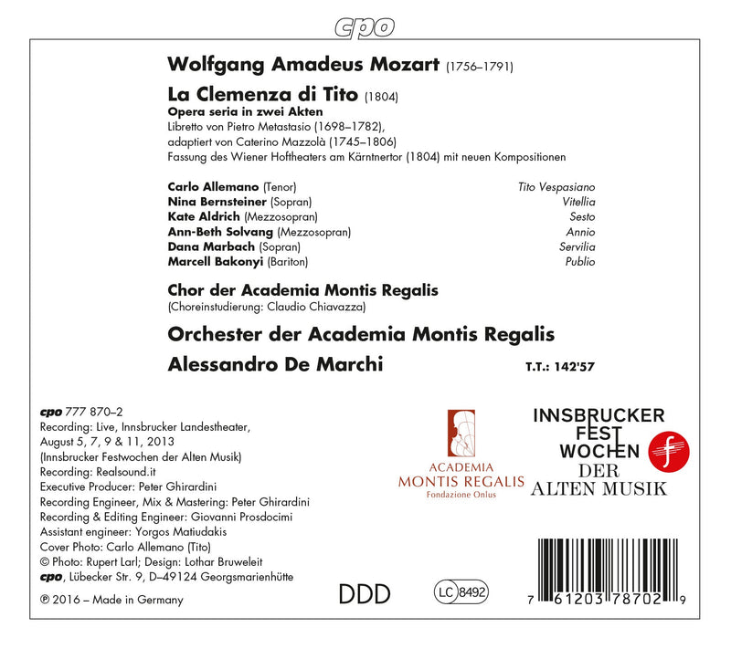 Mozart: La Clemenza Di Tito, K. 621 / Marchi, Academia Montis Regalis