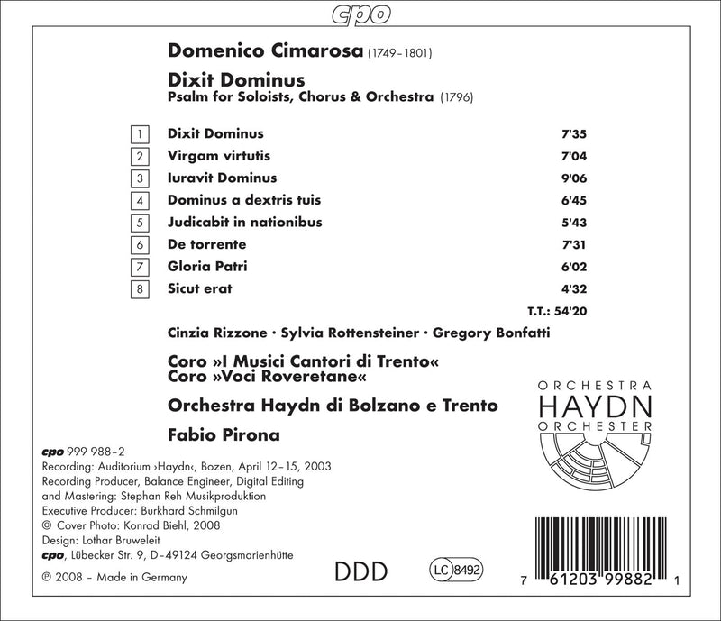 Cimarosa: Dixit Dominus / Orchestra Haydn di Bolzano & Trento