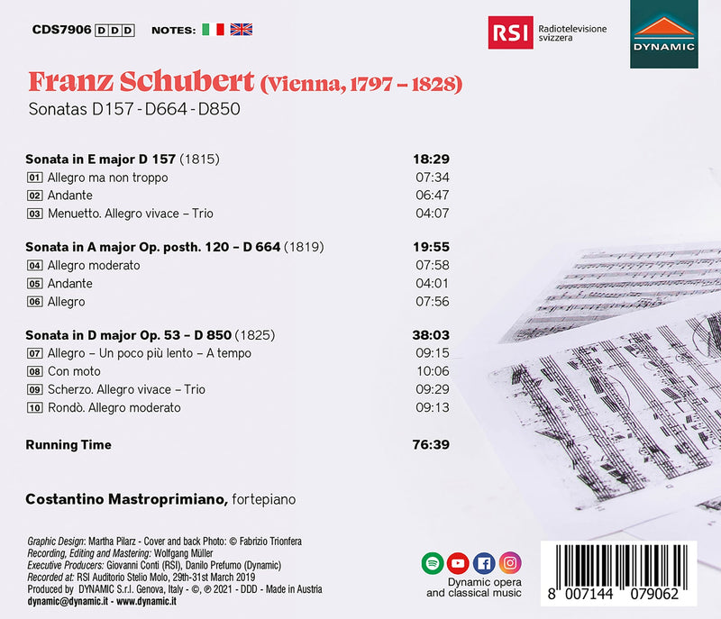 Schubert: Sonatas D157, D664, D850 / Mastroprimiano