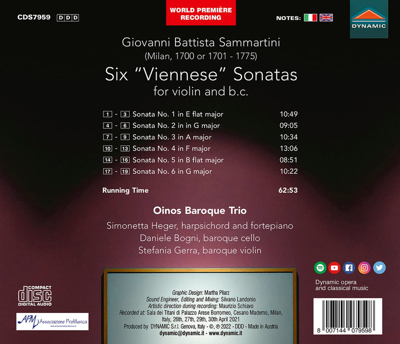 Sammartini: Six “Viennese” Violin Sonatas / Oinos Baroque Trio