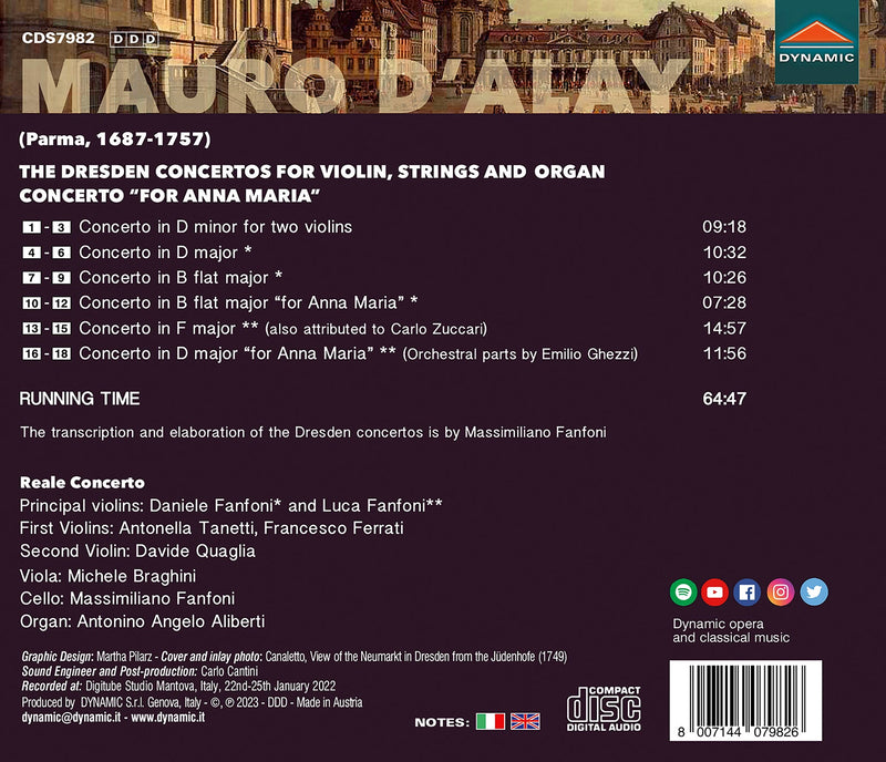 D'Alay: Dresden Concertos; Concerto “for Anna Maria” / Fanfoni, Reale Concerto