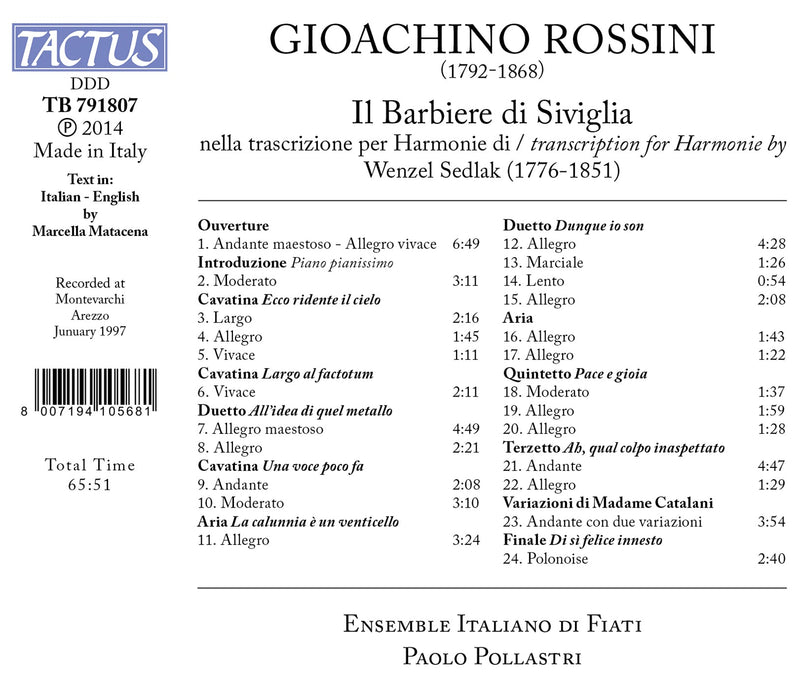 Rossini: Il Barbiere di Siviglia nella trascrizione per Harm