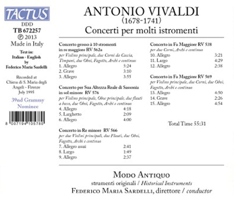 Vivaldi: Concerti Per Molti Istromenti / Sardelli, Modo Antiquo