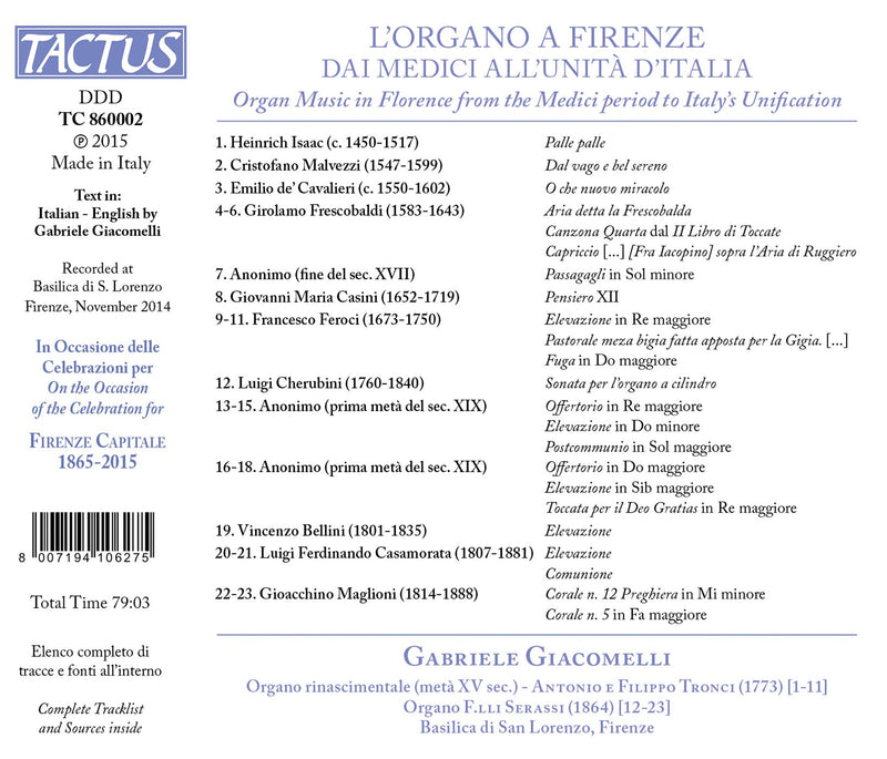 L'organo a Firenze dai Medici all'Unità d'Italia