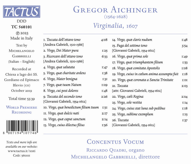 Aichinger: Virginalia, 1607 / Concentus Vocum
