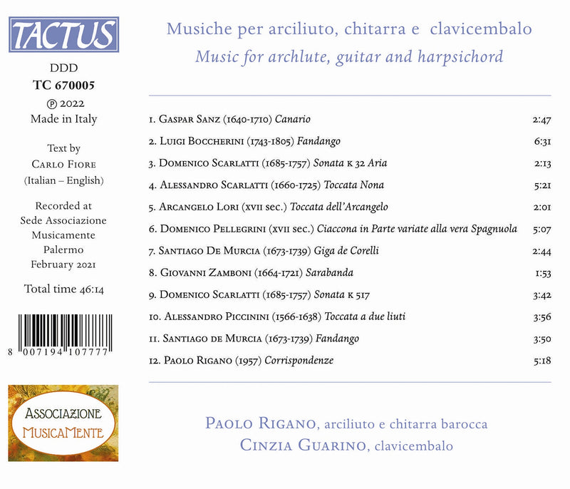 Music for Archlute, Guitar & Harpsichord / Rigano, Guarino