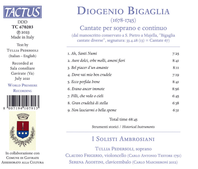 Bigaglia: Cantate per soprano e continuo / I Solisti Ambrosiani