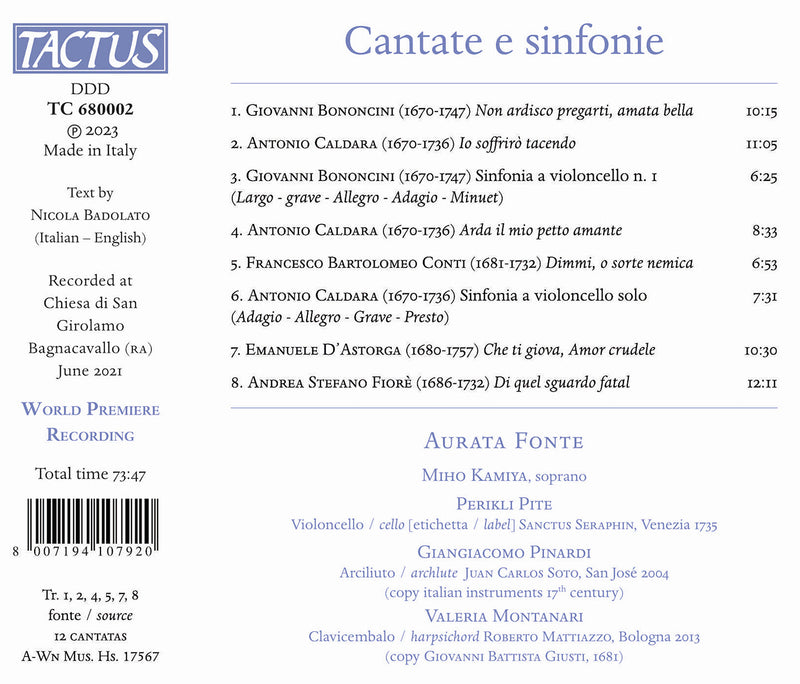 Cantate e sinfonie / Aurata Fonte
