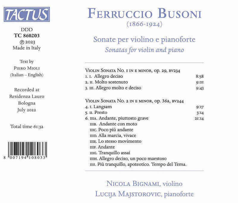 Busoni: Sonate per violino e pianoforte