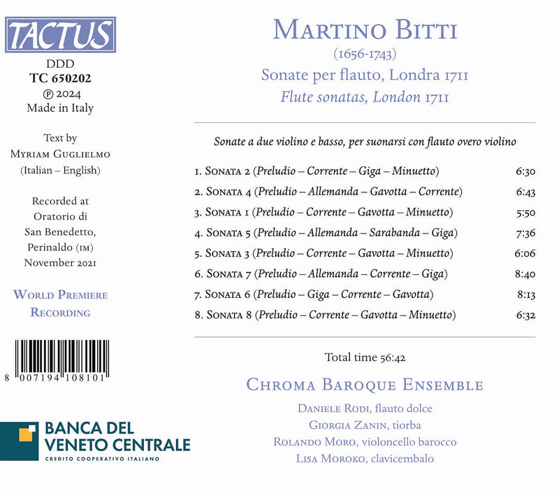 Bitti: Sonate per flauto, Londra 1711