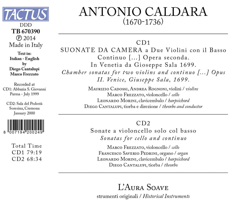 Caldara: Sounate da camera Op. 2 & Cello Sonatas