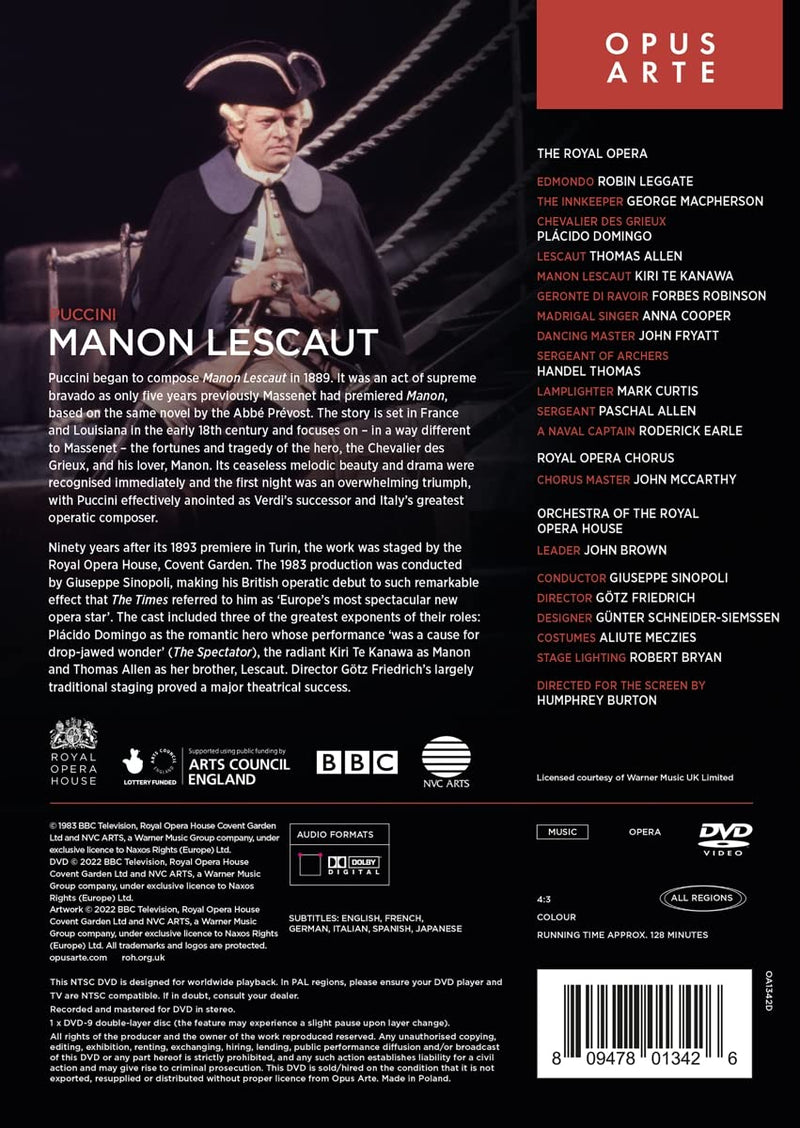 Puccini: Manon Lescaut / Domingo, Kanawa, Friedrich, Royal Opera House [DVD]