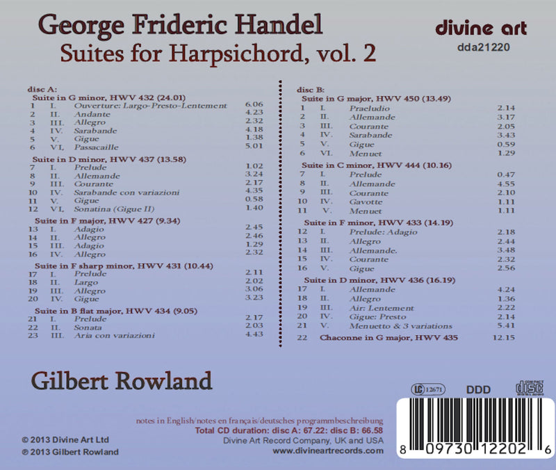 Handel: Suites For Harpsichord, Vol 2 / Gilbert Rowland