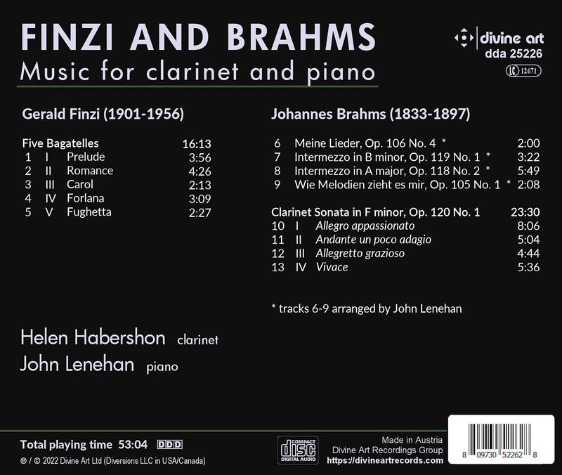 Finzi & Brahms: Music for Clarinet & Piano / Habershon, Lenehan