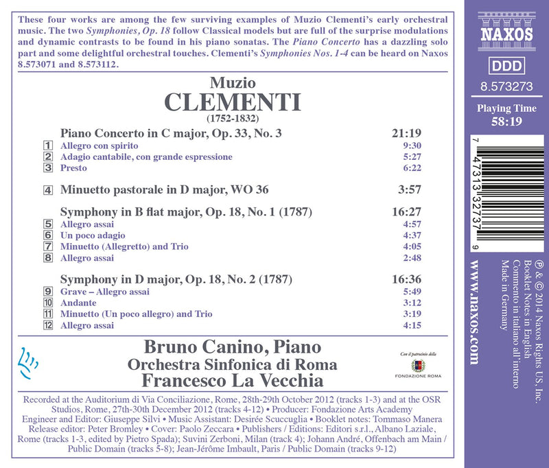 Clementi: Piano Concerto; Two Symphonies, Op. 18