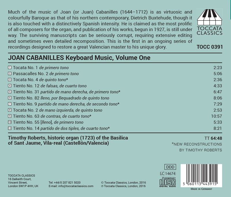 Cabanilles: Keyboard Music, Vol. 1