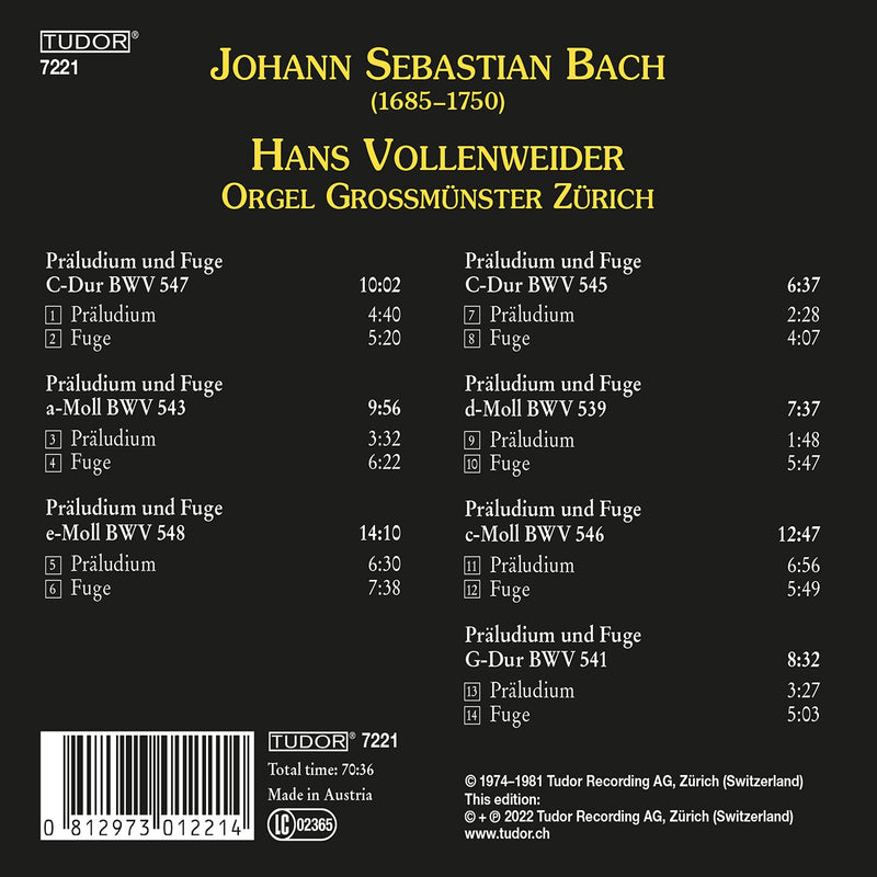 Bach: Preludes & Fugues on the Organ of the Zurich Grossmünster / Vollenweider
