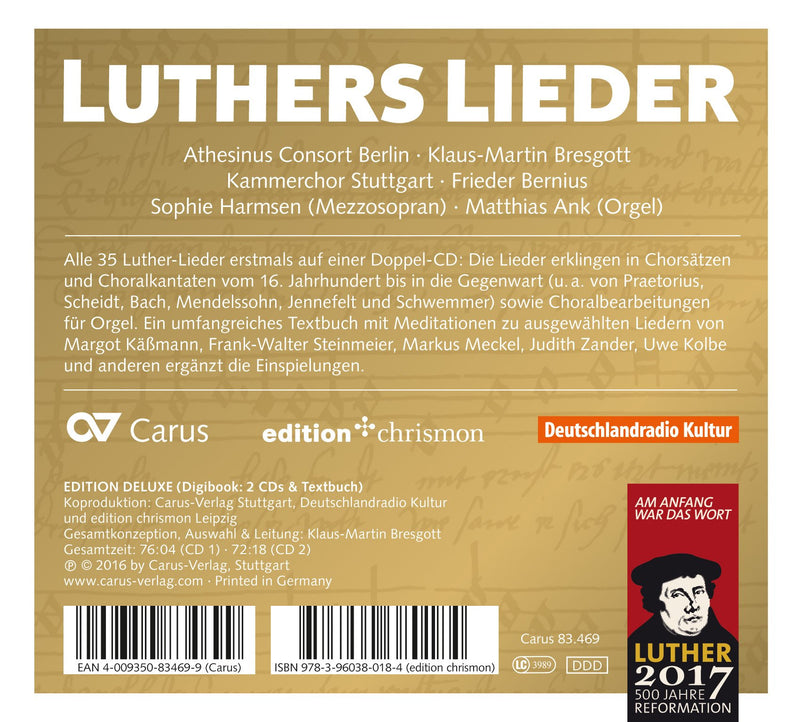 Luthers Lieder / Berniu, Bresgott, Kammerchor Stuttgart, Athesinus Consort Berlin