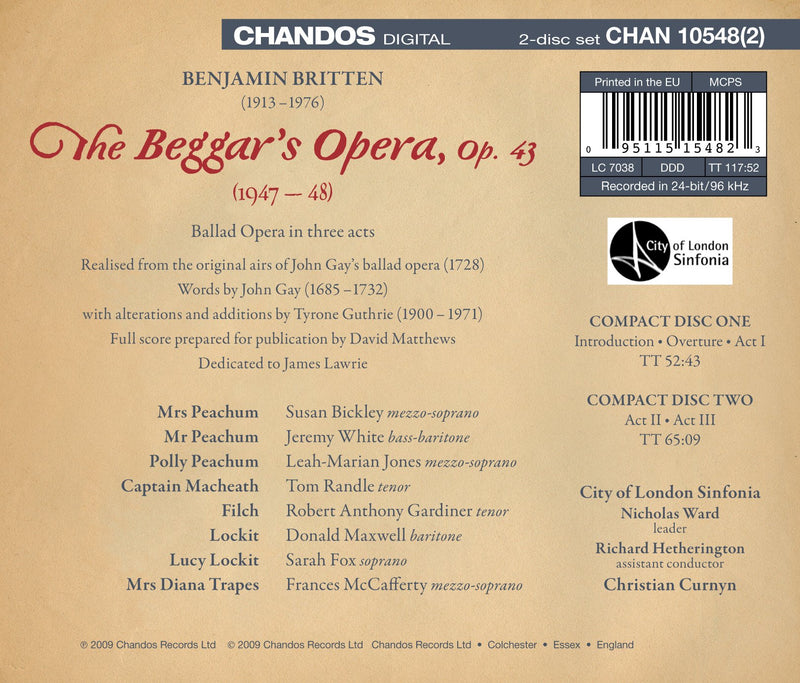 Britten: Beggar's Opera / Curnyn, Bickley, White, Jones, Randle