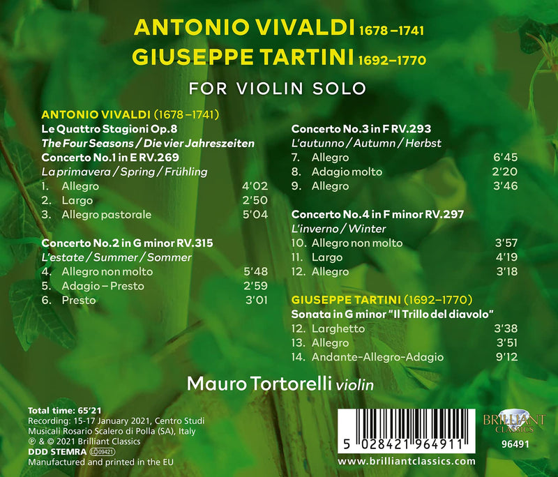 Vivaldi Le Quattro Stagioni; Tartini: Devil's Trill Sonata for Violin Solo / Tortorelli