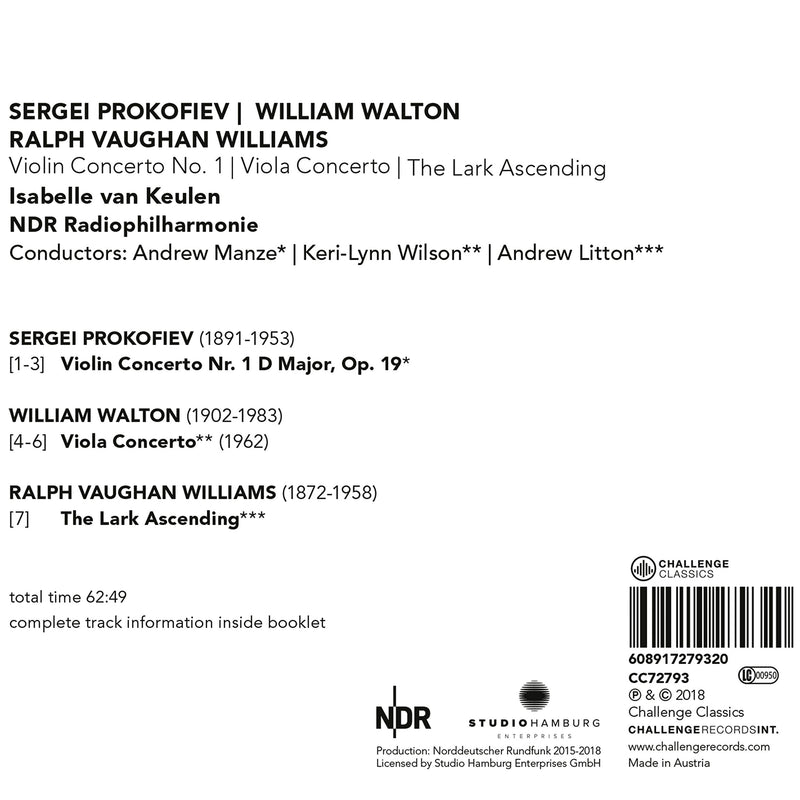 Prokofiev: Violin Concerto No. 1 - Walton: Viola Concerto - Vaughan Williams: Lark Ascending / Keulen, NDR Philharmonic