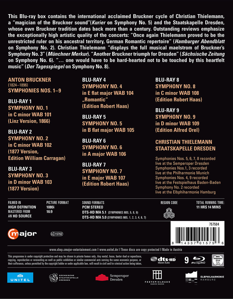Bruckner: Symphonies Nos. 1-9 / Theielemann, Staatskapelle Dresden [Blu-ray]