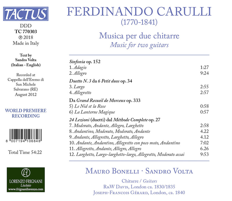 Carulli: Musica per due chitarre / Bonelli, Volta